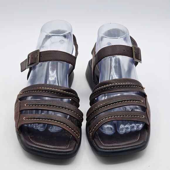 ECCO Ankle Strappy Sandal Summer Slim Brown Leather Size 6.5 - Picture 1 of 6